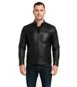 Mens Black Lambskin Cafe Racer Leather Jacket
