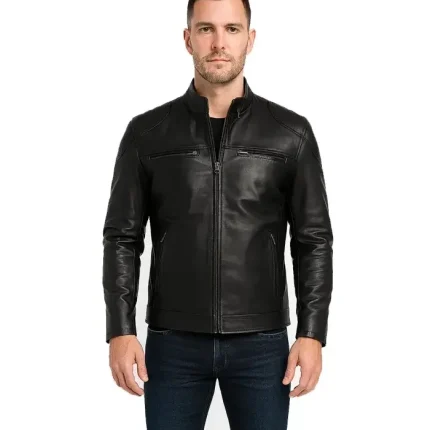 Mens Black Lambskin Cafe Racer Leather Jacket