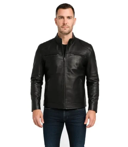 Mens Black Lambskin Cafe Racer Leather Jacket