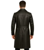 Mens Black Leather Full Length Trench Coat