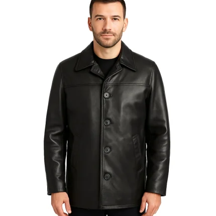 Mens Cowhide Leather Car Coat