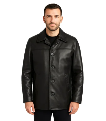 Mens Cowhide Leather Car Coat