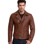 Men’s Dark Brown Quilted Asymmetrical Leather Biker Jacket