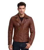 Men’s Dark Brown Quilted Asymmetrical Leather Biker Jacket
