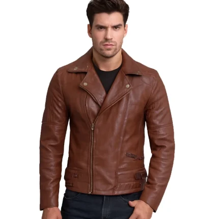 Men’s Dark Brown Quilted Asymmetrical Leather Biker Jacket