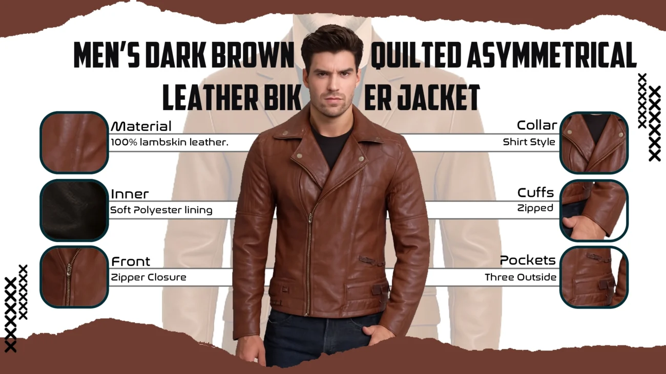 Men's Dark Brown Quilted Asymmetrical Leather Biker Jacket