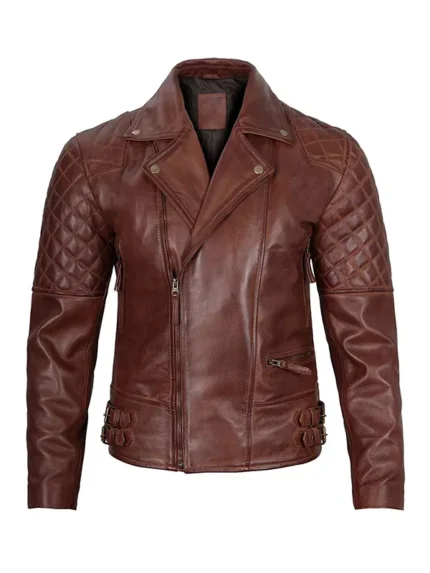 Mens-Dark-Brown-Quilted-Asymmetrical-Leather-Biker- Front