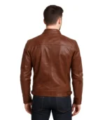 Mens Distressed Brown Lambskin Café Racer Leather Jacket b