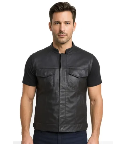 Mens Leather Biker Vest