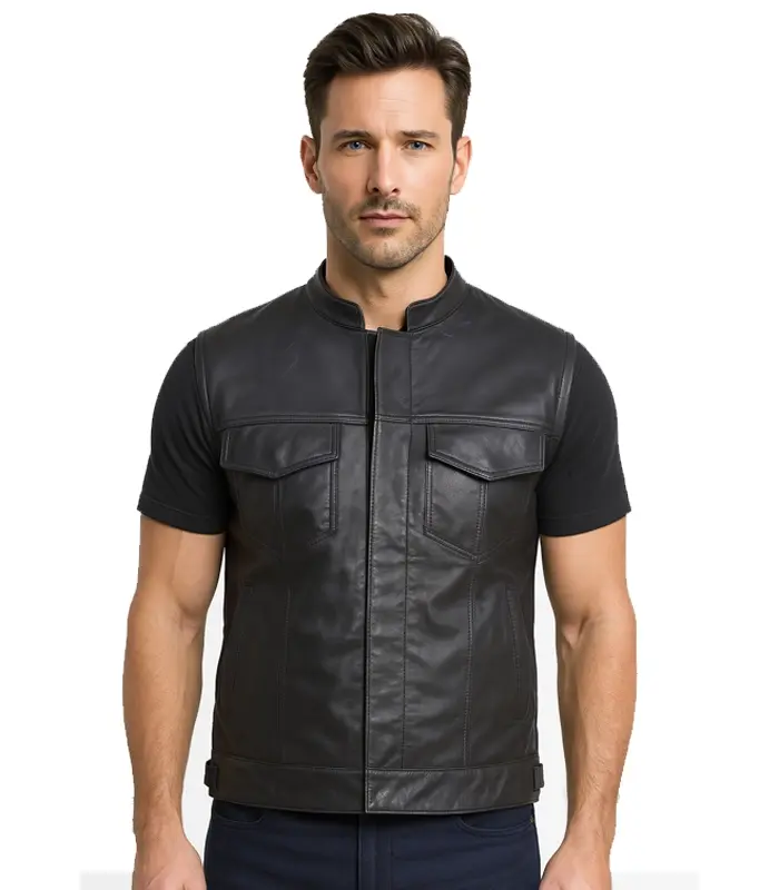 Mens Leather Biker Vest