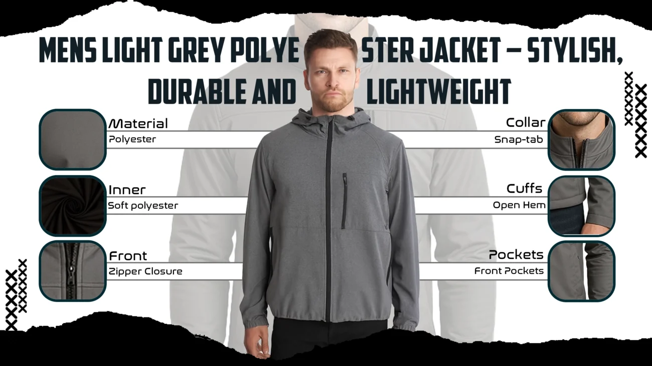 Mens Light Grey Polyester Jacket