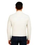 Mens Off White Café Racer Leather Jacket