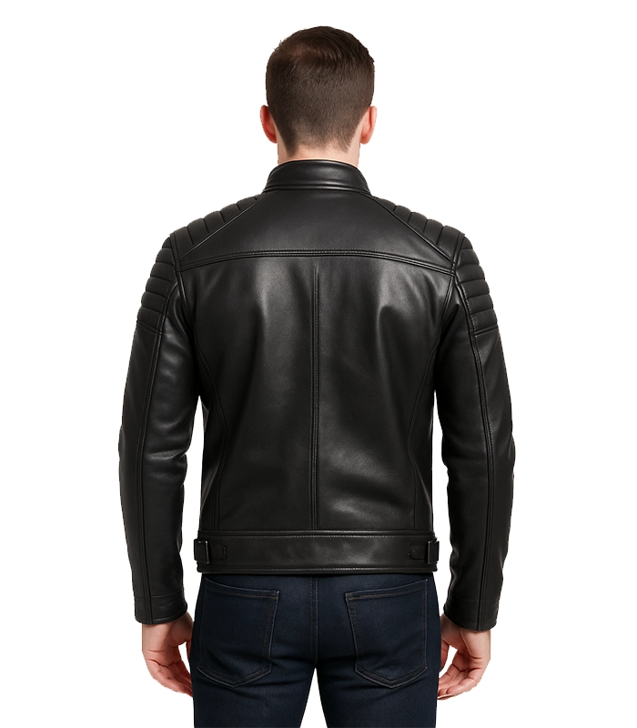 Men’s Padded Black Cafe Racer Real Leather Jacket Men’s Padded Black Cafe Racer Real Leather Jacket