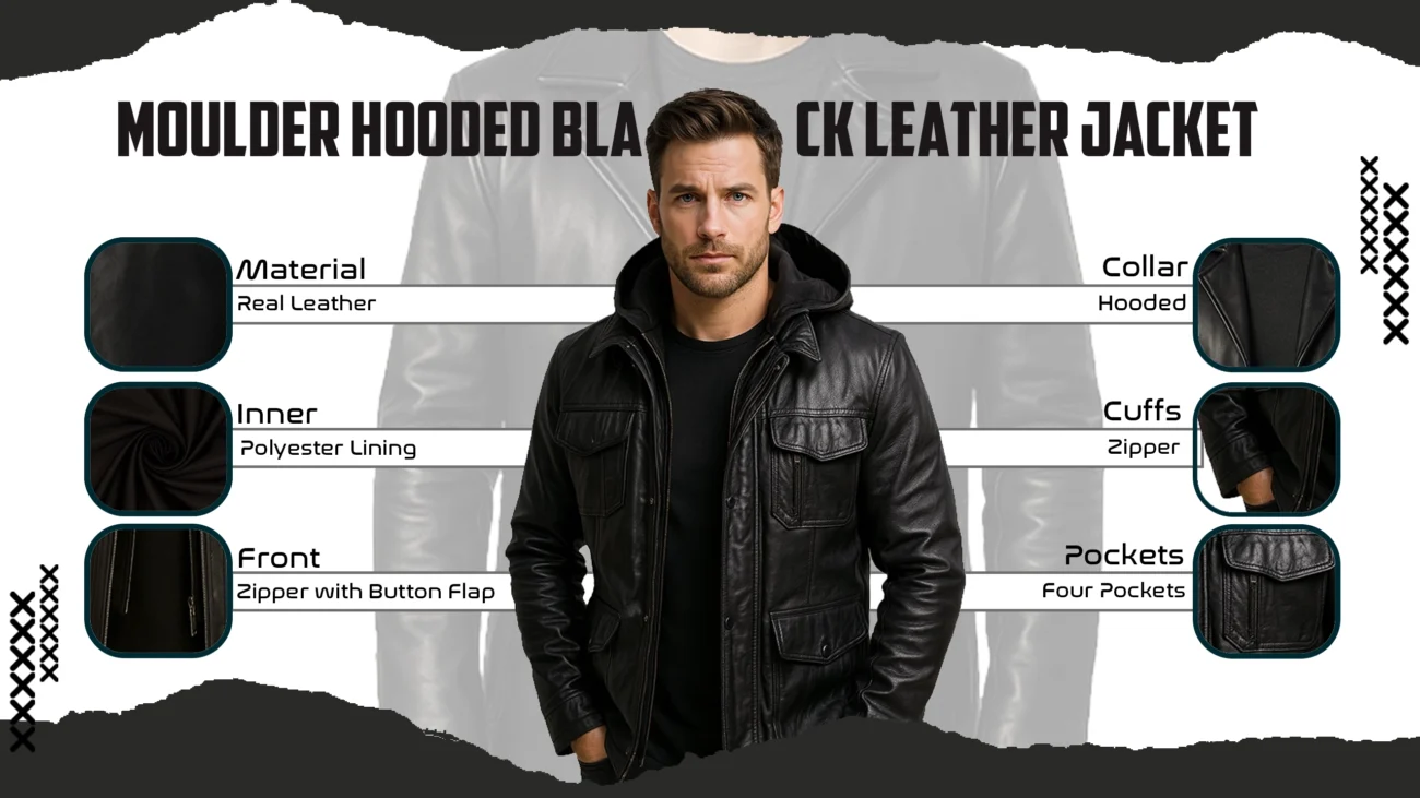Moulder Hooded Black Leather Jacket