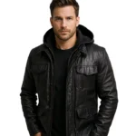 Moulder Hooded Black Leather Jacket