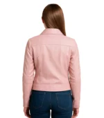 Pink Classic Leather Jacket With Collar