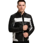Randolf Silver Black Leather Biker Jacket