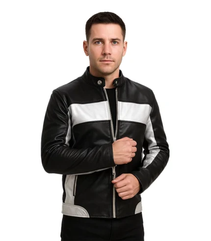 Randolf Silver Black Leather Biker Jacket