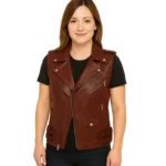 Rhonda Maroon Leather Biker Vest
