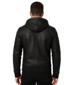 Richards Black Leather Bomber Jacket With Hood