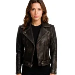 Rumy Distressed Brown Leather Biker Jacket