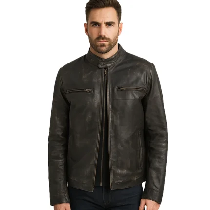 Rustic Brown Leather Biker Jacket