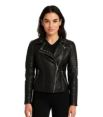 Sally Mae Studded Black Leather Biker Jacket