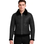 Shearling B-3 Distressed Black Leather Bomber Jacket