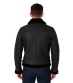 Shearling B-3 Distressed Black Leather Bomber Jacket
