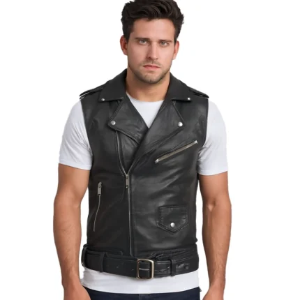 Sullivan Black Leather Biker Vest