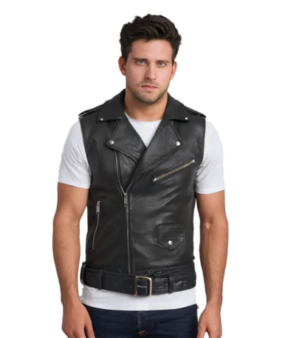 Sullivan Black Leather Biker Vest