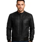 Sven Tumbled Black Leather Bomber Jacket
