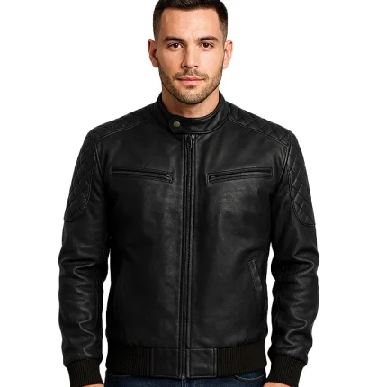 Sven Tumbled Black Leather Bomber Jacket