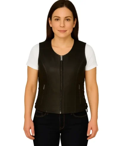 Vanda Black Leather Biker Vest