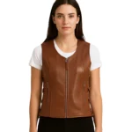 Vanda Brown Leather Biker Vest