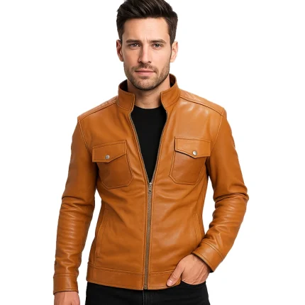 Voltex Tan Leather Biker Jacket