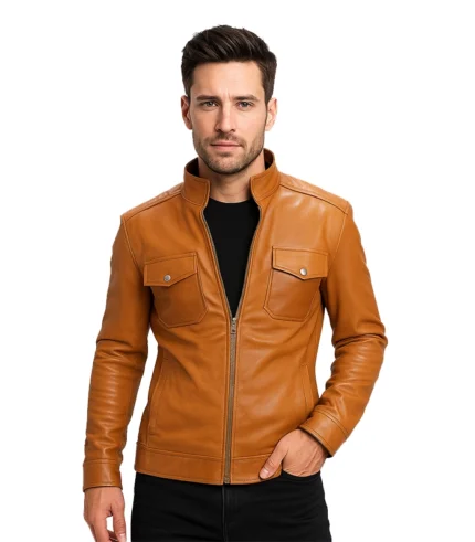 Voltex Tan Leather Biker Jacket