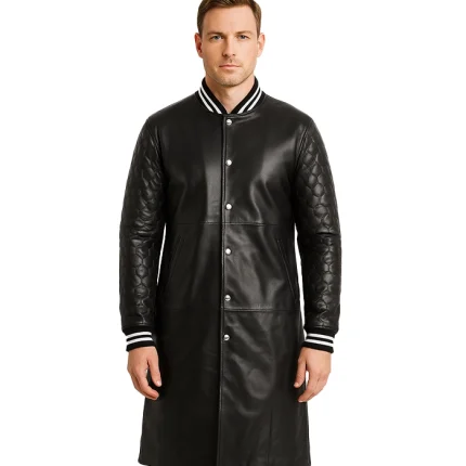 Wilde Black Leather Varsity Coat Mens