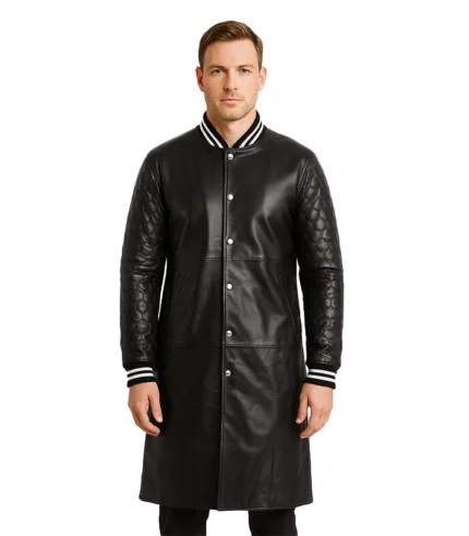 Wilde Black Leather Varsity Coat Mens