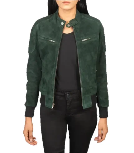 Zenna Green Suede Bomber Jacket