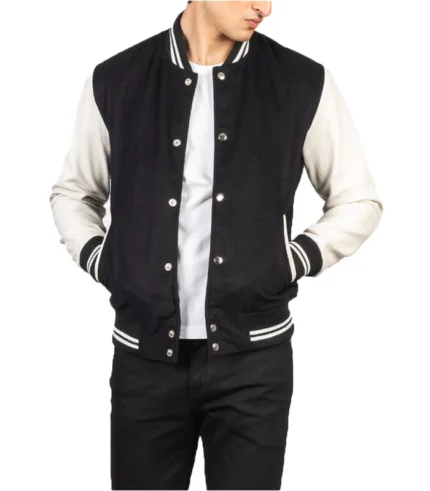 Vaxton Black & White Hybrid Varsity Jacket