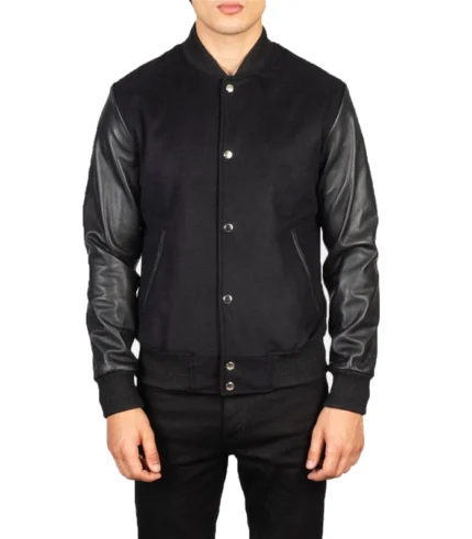 Vaxton Black Hybrid Varsity Jacket