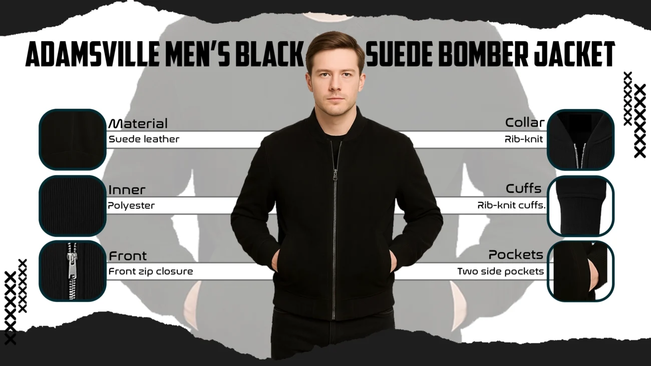 Adamsville Men's Black Suede Bomber Jacket