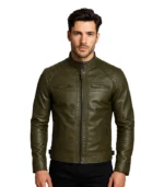 Austin Men Cafe Racer Dark Green Real Leather Jacket