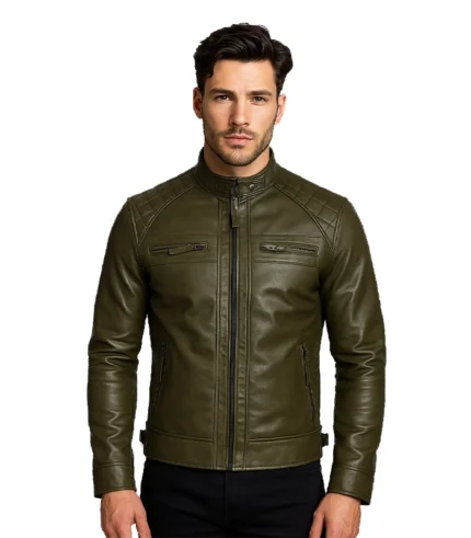 Austin Men Cafe Racer Dark Green Real Leather Jacket