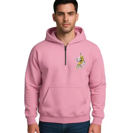 Banana Cartoon Custom Hoodie – Pink Funky Street Style Pullover