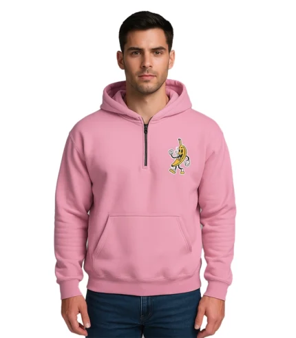 Banana Cartoon Custom Hoodie – Pink Funky Street Style Pullover