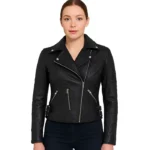 Bari Black Women’s Real Leather Biker Jacket