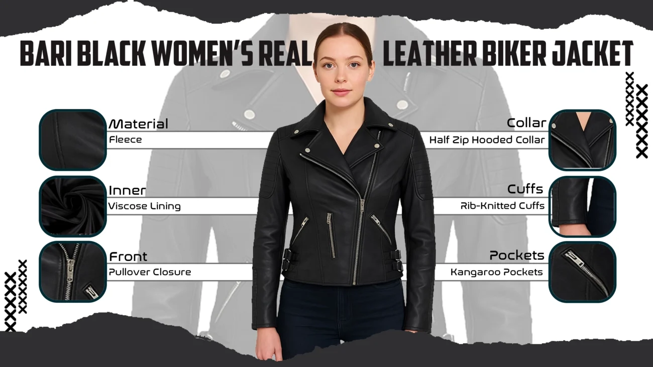 Bari Black Women’s Real Leather Biker Jacket
