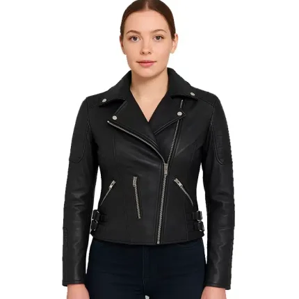 Bari Black Women’s Real Leather Biker Jacket